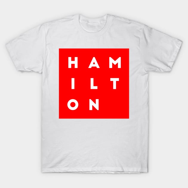 Hamilton | Red square, white letters | Canada T-Shirt by Classical